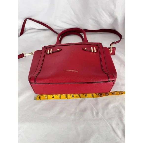 Liz Claiborne Satchel Purse Top Handle Crossbody Red Gold Hardware - Picture 9 of 11